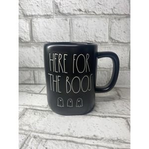 New RAE DUNN Halloween LL "HERE FOR THE BOOS" Black Mug W/ Ghosts By Magenta